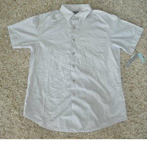 Mens Apt. 9 Dress Shirt Medium Black White Striped Short Sleeve Button Up